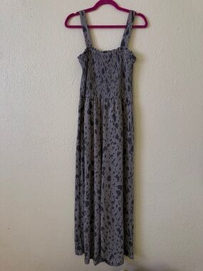 Mittoshop Brand Gray Patterned Maxi Dress with Wide Straps